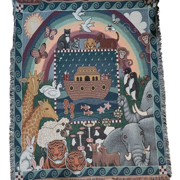 American Weavers Noah's Ark Animal Tapestry Blanket throw religious baby animals